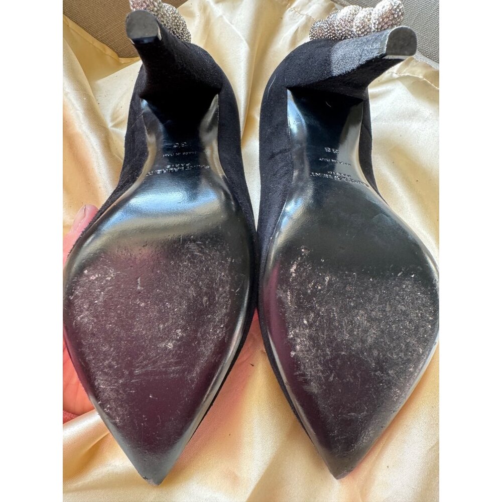 Saint Laurent Crystal Embellishments Suede Heels Pumps Black Size 36 - Picture 10 of 10